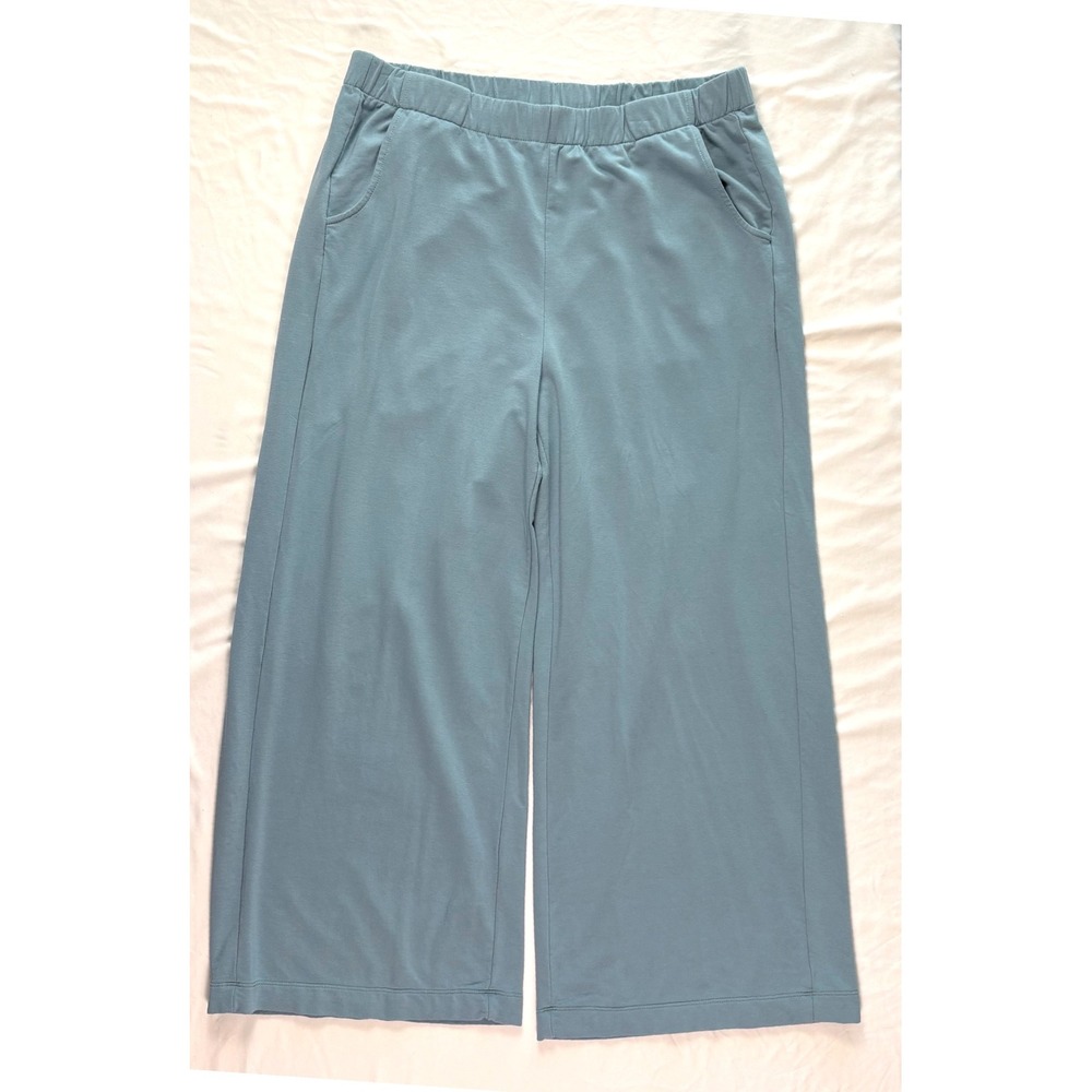 Lisa Bayne Womens Large Bamboo Cotton Wide Leg Cropped Lounge Pants Travel Chic - Picture 2 of 7